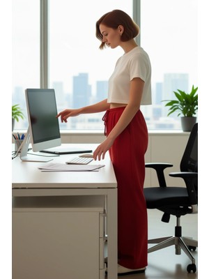 FRM Kadın Koyu Müslin Dokuma Yüksek Bel Geniş Paça Pantolon Fonksiyonel Dayanıklı Kaliteli Şık