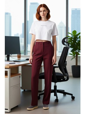 FRM Kadın Düz Kesim Yüksek Bel Dokuma Pantolon Nervür Detaylı Fonksiyonel Dayanıklı Kaliteli Şık