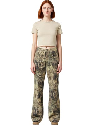 Ersefa Kadın Çok Renkli Desenli Yüksek Bel Bol Paça Denim Pantolon Fonksiyonel Dayanıklı Kaliteli