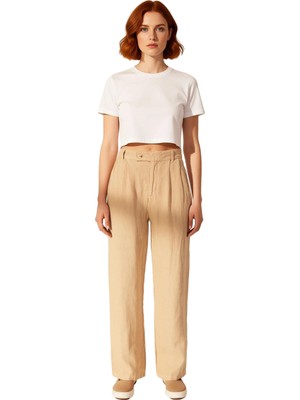 Ersefa Kadın Yüksek Bel Bol Kesim Keten Pantolon Fonksiyonel Dayanıklı Kaliteli Konforlu Estetik Şık