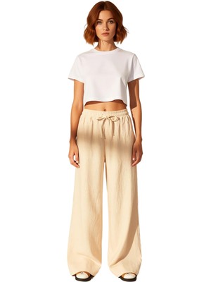 Ersefa Kadın Yüksek Bel Geniş Paça Keten Pantolon Fonksiyonel Dayanıklı Kaliteli Konforlu Estetik