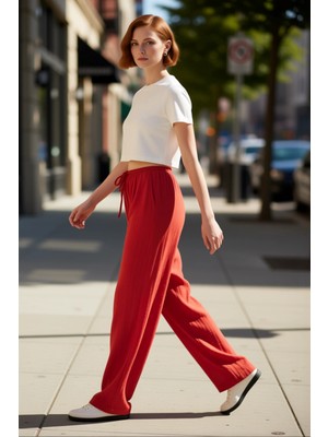 PayBuy Kadın Koyu Müslin Dokuma Geniş Paça Pantolon Fonksiyonel Dayanıklı Kaliteli Konforlu Rahat