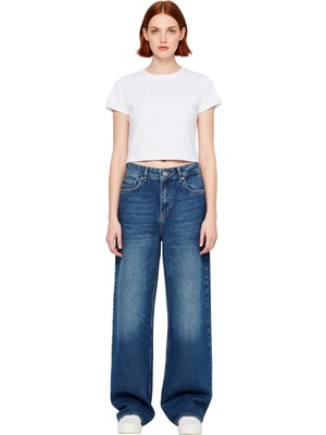 Ersefa Kadın Comfort Kesim Geniş Paça Jean Pantolon Fonksiyonel Dayanıklı Kaliteli Konforlu Rahat