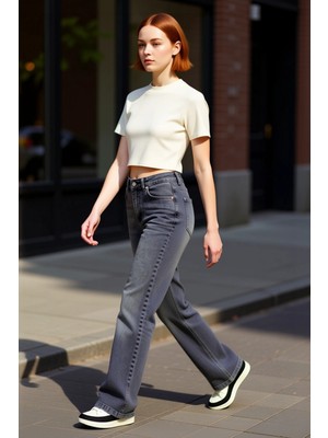 PayBuy Kadın Yüksek Bel Flare Denim Pantolon Cool & Comfort Fonksiyonel Dayanıklı Kaliteli Modern