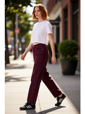 PayBuy Kadın Dikiş Detaylı Geniş Paça Jean Pantolon Fonksiyonel Dayanıklı Kaliteli Konforlu Rahat