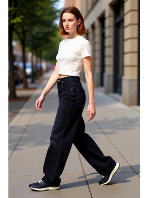 PayBuy Kadın Açık Geniş Paça Denim Pantolon Fonksiyonel Dayanıklı Kaliteli Konforlu Estetik Rahat