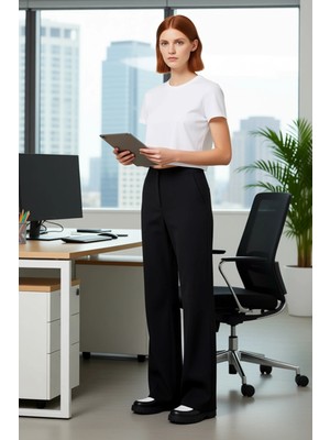 FRM Kadın Flare Dokuma Pantolon Yüksek Bel Fonksiyonel Dayanıklı Kaliteli Konforlu Estetik Şık