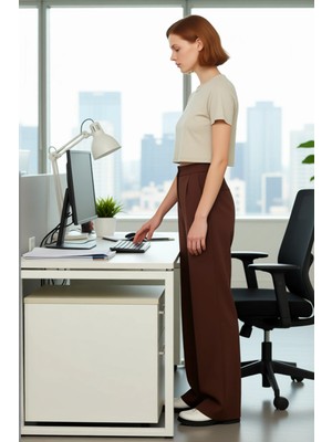 FRM Kadın Dokuma Geniş Paça Pantolon Yüksek Bel Fonksiyonel Dayanıklı Kaliteli Konforlu Modern