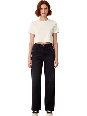 Ersefa Kadın Yüksek Bel Straight Kesim Denim Pantolon Fonksiyonel Dayanıklı Kaliteli Konforlu Şık