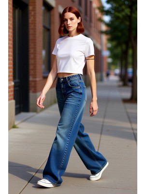 PayBuy Kadın Yüksek Bel Geniş Paça Denim Pantolon Fonksiyonel Dayanıklı Kaliteli Konforlu Estetik
