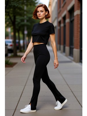 PayBuy Kadın Yırtmaçlı Dar Paça Örme Pantolon Fonksiyonel Dayanıklı Kaliteli Konforlu Estetik Şık