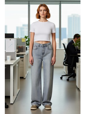 FRM Genç Giyim Yüksek Bel Bol Paça Kot Pantolon Fonksiyonel Dayanıklı Kaliteli Konforlu Modern