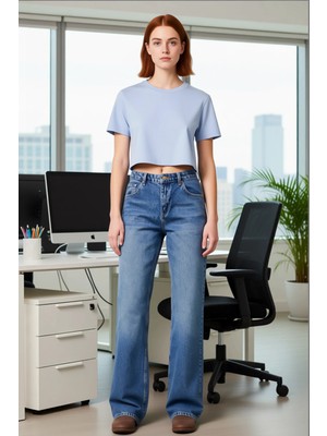 FRM Kadın Antrasit Genis Paça Denim Pantolon Fonksiyonel Dayanıklı Kaliteli Konforlu Estetik Şık