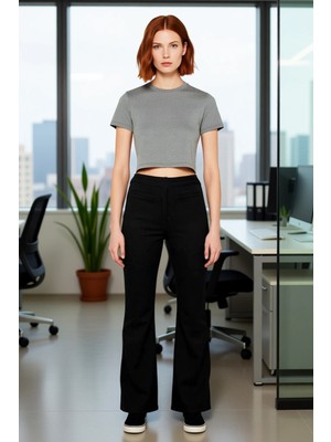 FRM Kadın Yüksek Bel Flare Paça Jean Pantolon Fonksiyonel Dayanıklı Kaliteli Konforlu Estetik Şık