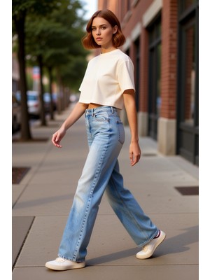 PayBuy Kadın Wide Leg Denim Pantolon Yüksek Bel Günlük Kullanım Fonksiyonel Dayanıklı Kaliteli Şık