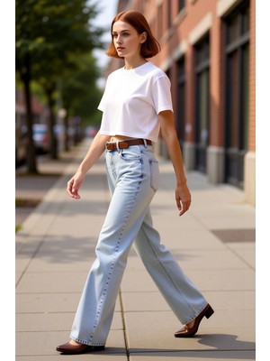 PayBuy Kadın Açık Yüksek Bel Geniş Paça Kot Pantolon Fonksiyonel Dayanıklı Kaliteli Konforlu Spor