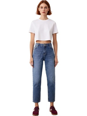 Ersefa Kadın Yüksek Bel Geniş Paça Denim Pantolon Fonksiyonel Dayanıklı Kaliteli Konforlu Estetik