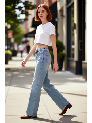 PayBuy Kadın Dikişli Geniş Paça Denim Pantolon Fonksiyonel Dayanıklı Kaliteli Konforlu Estetik Şık