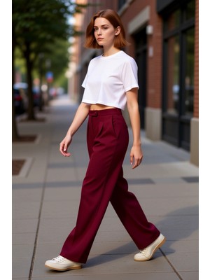 PayBuy Kadın Geniş Paça Dokuma Kumaş Pantolon Fonksiyonel Dayanıklı Kaliteli Konforlu Estetik Şık
