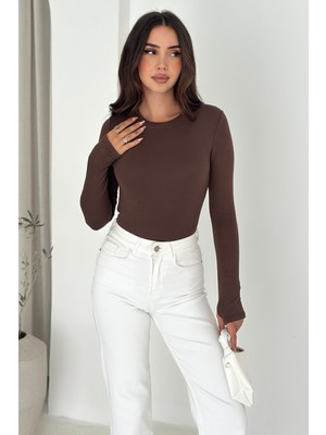 Noa Noa Kadın Parmak Geçmeli Uzun Kollu Bluz – Vücuda Oturan & Astarsız