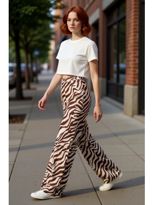 PayBuy Zebra Desenli Yüksek Bel Wide Leg Kadın Pantolon Fonksiyonel Dayanıklı Kaliteli Konforlu Şık