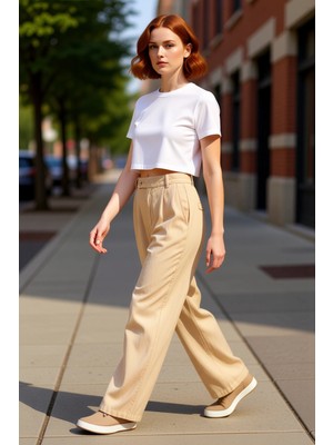 PayBuy Kadın Yüksek Bel Geniş Paça Keten Pantolon Fonksiyonel Dayanıklı Kaliteli Konforlu Estetik
