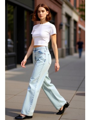 PayBuy Kadın Açık Geniş Paça Yüksek Bel Kot Pantolon Fonksiyonel Dayanıklı Kaliteli Konforlu Spor