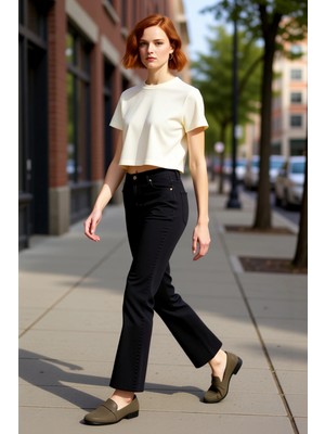 PayBuy Kadın Yüksek Bel Ispanyol Paça Denim Pantolon Fonksiyonel Dayanıklı Kaliteli Konforlu Spor