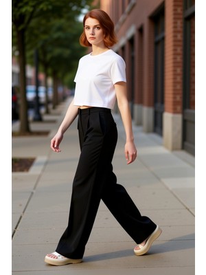 PayBuy Kadın Geniş Paça Dokuma Kumaş Pantolon Fonksiyonel Dayanıklı Kaliteli Konforlu Estetik Şık