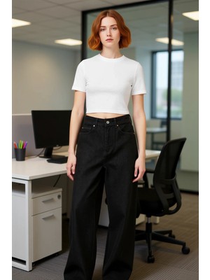 FRM Kadın Düz Kesim Dikiş Detaylı Geniş Paça Jean Fonksiyonel Dayanıklı Kaliteli Konforlu Spor