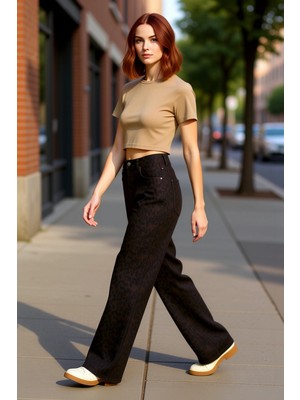 PayBuy Kadin Leopar Desenli Wide Leg Jean Pantolon Fonksiyonel Dayanıklı Kaliteli Konforlu Modern
