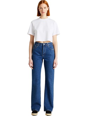 Ersefa Kadın Açık Wide Leg Denim Pantolon Yüksek Bel Fonksiyonel Dayanıklı Kaliteli Konforlu Spor