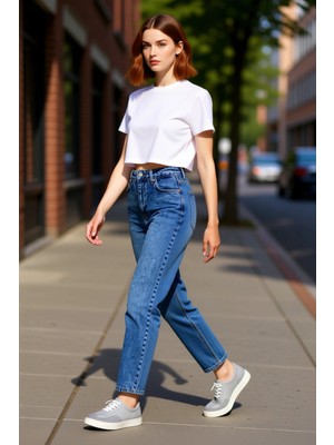 PayBuy Kadın Açık Yüksek Bel Dar Paça Mom Jean Pantolon Fonksiyonel Dayanıklı Kaliteli Konforlu Şık