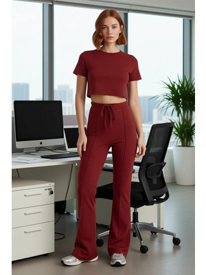 FRM Kadın Wide Leg Esnek Pantolon Bağlama Detaylı Fonksiyonel Dayanıklı Kaliteli Konforlu Spor