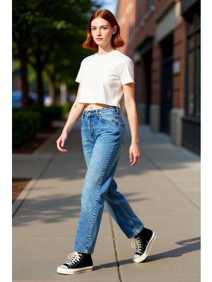 PayBuy Kadın Açık Yüksek Bel Straight Kesim Denim Pantolon Fonksiyonel Dayanıklı Kaliteli Estetik