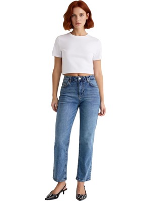 Ersefa Kadın Straight Kesim Denim Pantolon Yüksek Bel Fonksiyonel Dayanıklı Kaliteli Konforlu Şık