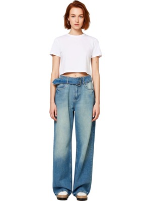 Ersefa Kadın Wide Leg Kemerli Kot Pantolon Fonksiyonel Dayanıklı Kaliteli Konforlu Estetik Modern