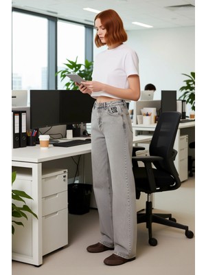 FRM Kadın Düz Wide Leg Yüksek Bel Denim Pantolon Fonksiyonel Dayanıklı Kaliteli Konforlu Rahat