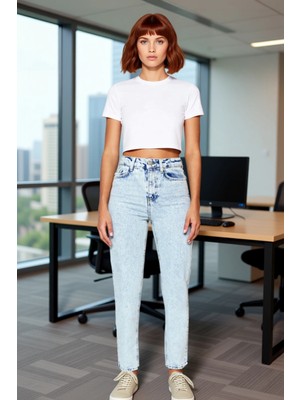 FRM Kadın Açik Yüksek Bel Geniş Paça Jean Fonksiyonel Dayanıklı Kaliteli Konforlu Estetik Spor