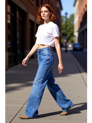 PayBuy Kadın Geniş Paça Denim Pantolon Normal Bel Fonksiyonel Dayanıklı Kaliteli Konforlu Estetik