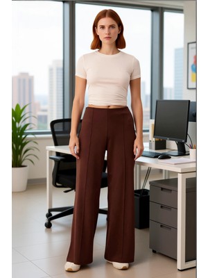 FRM Kadın Nervürlü Wide Leg Esnek Pantolon Fonksiyonel Dayanıklı Kaliteli Konforlu Estetik Şık