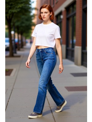 PayBuy Kadın Koyu Yüksek Bel Flare Denim Pantolon Fonksiyonel Dayanıklı Kaliteli Konforlu Estetik