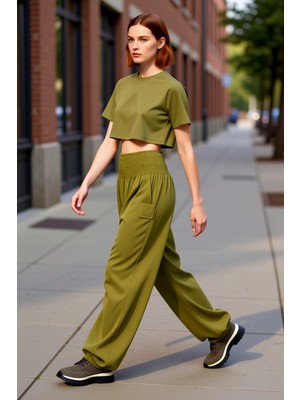 PayBuy Kadin Etnik Desenli Yüksek Bel Lastikli Paça Pantolon Fonksiyonel Dayanıklı Kaliteli Rahat