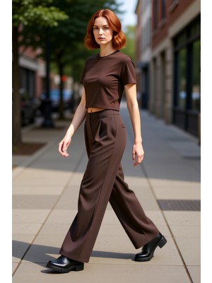 PayBuy Kadın Çizgili Geniş Paça Pantolon Fonksiyonel Dayanıklı Kaliteli Konforlu Estetik Premium Şık