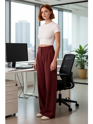 FRM Kadın Haki Wide Leg Pilili Pantolon Fonksiyonel Dayanıklı Kaliteli Konforlu Estetik Modern