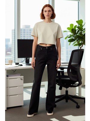 FRM Kadın Wide Leg Denim Pantolon Yüksek Bel Fonksiyonel Dayanıklı Kaliteli Konforlu Estetik Şık