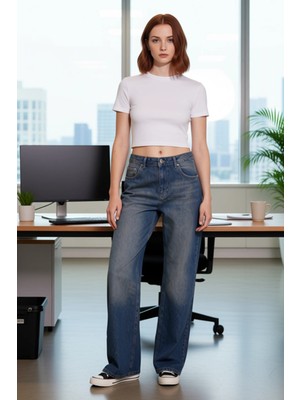 FRM Kadın Düz Geniş Paça Kot Pantolon Fonksiyonel Dayanıklı Kaliteli Konforlu Estetik Premium Şık