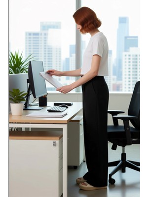 FRM Kadın Antrasit Dokuma Kumaş Palazzo Pantolon Fonksiyonel Dayanıklı Kaliteli Konforlu Rahat