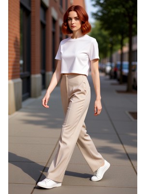PayBuy Kadın Yüksek Bel Düz Kesim Dokuma Pantolon Fonksiyonel Dayanıklı Kaliteli Konforlu Estetik
