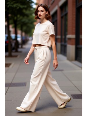 PayBuy Kadın Keten Karışımlı Wide Leg Pantolon Fonksiyonel Dayanıklı Kaliteli Konforlu Estetik Şık